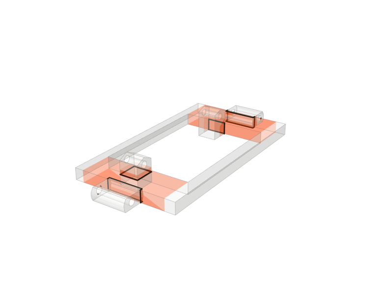 The same stand drawn see-through, with the lines where parts cross in black
