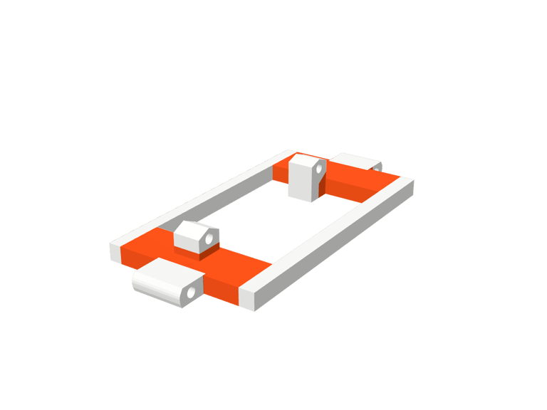A Raspberry Pi stand STL with five parts; faces that pass through another part are orange