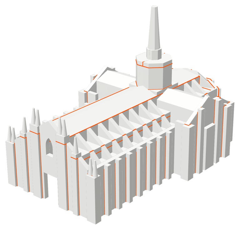 Duomo di Milano STL with its open and non-manifold edges marked in orange